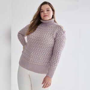 Addition Elle Cable Knit Chunky Turtleneck Sweater Cold Shoulder Tunic  winter